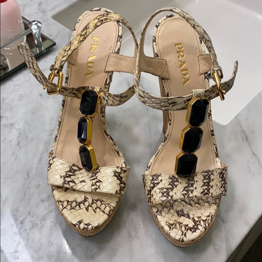 Prada Python, Cork/Wood Platform Heel
